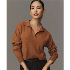 Reformation Polo Sweater 100% Cashmere Cropped Long Sleeve Brown Size XS